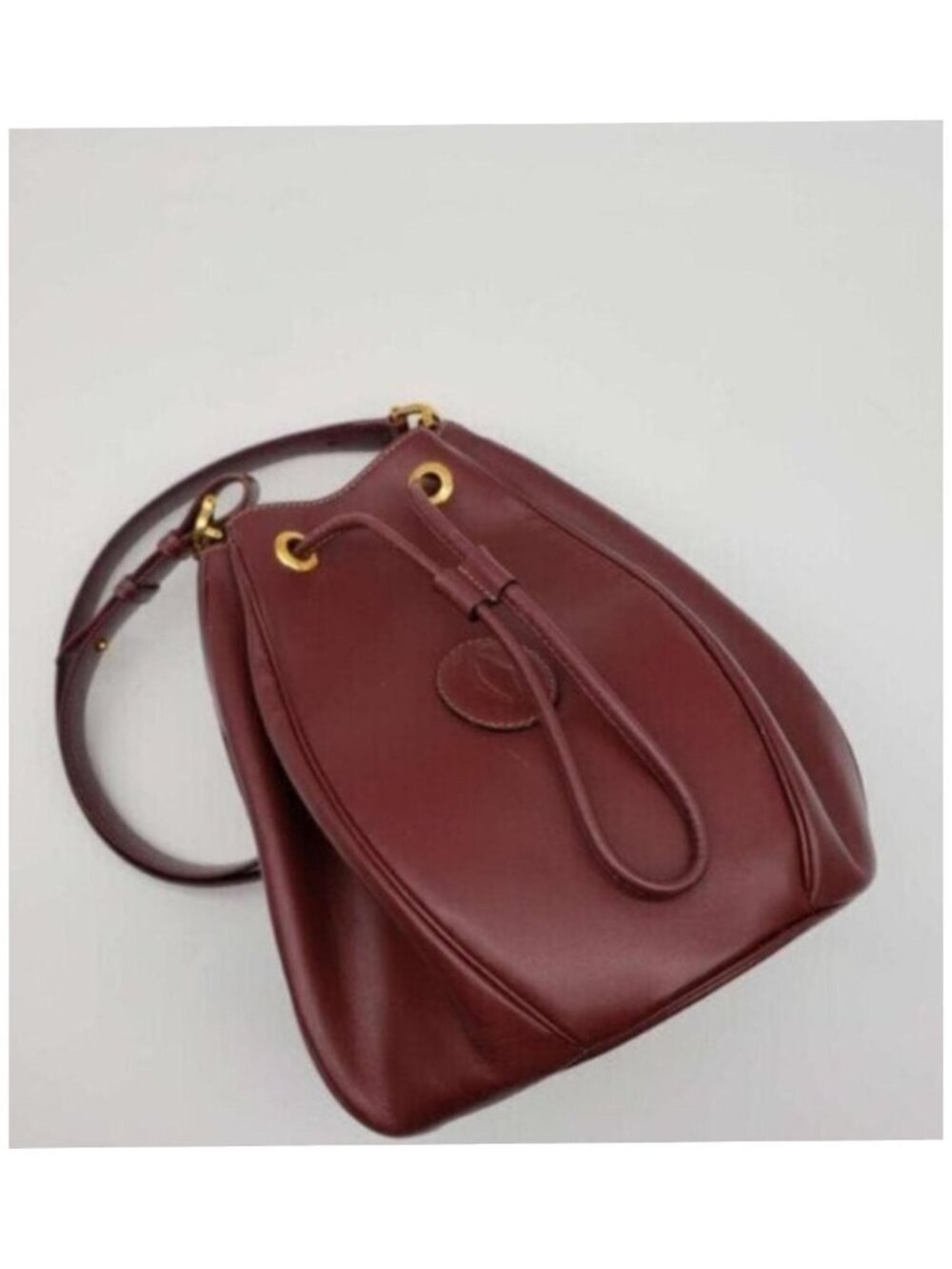 Authentic Cartier Burgundy Leather Bucket Bag Drawstring Crossbody - Picture 7 of 16